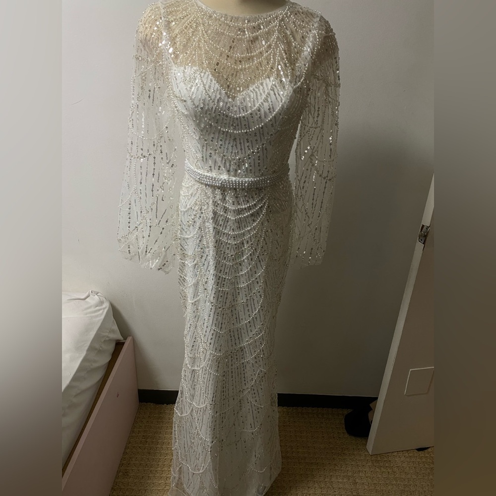 Aerie White Sequin Long Sleeve weeding gown